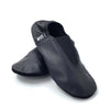 Pair of black leather deadlift slippers with suede sole for deadlift and squat in powerlifting and strength training.Used to improve technique and increase strength.